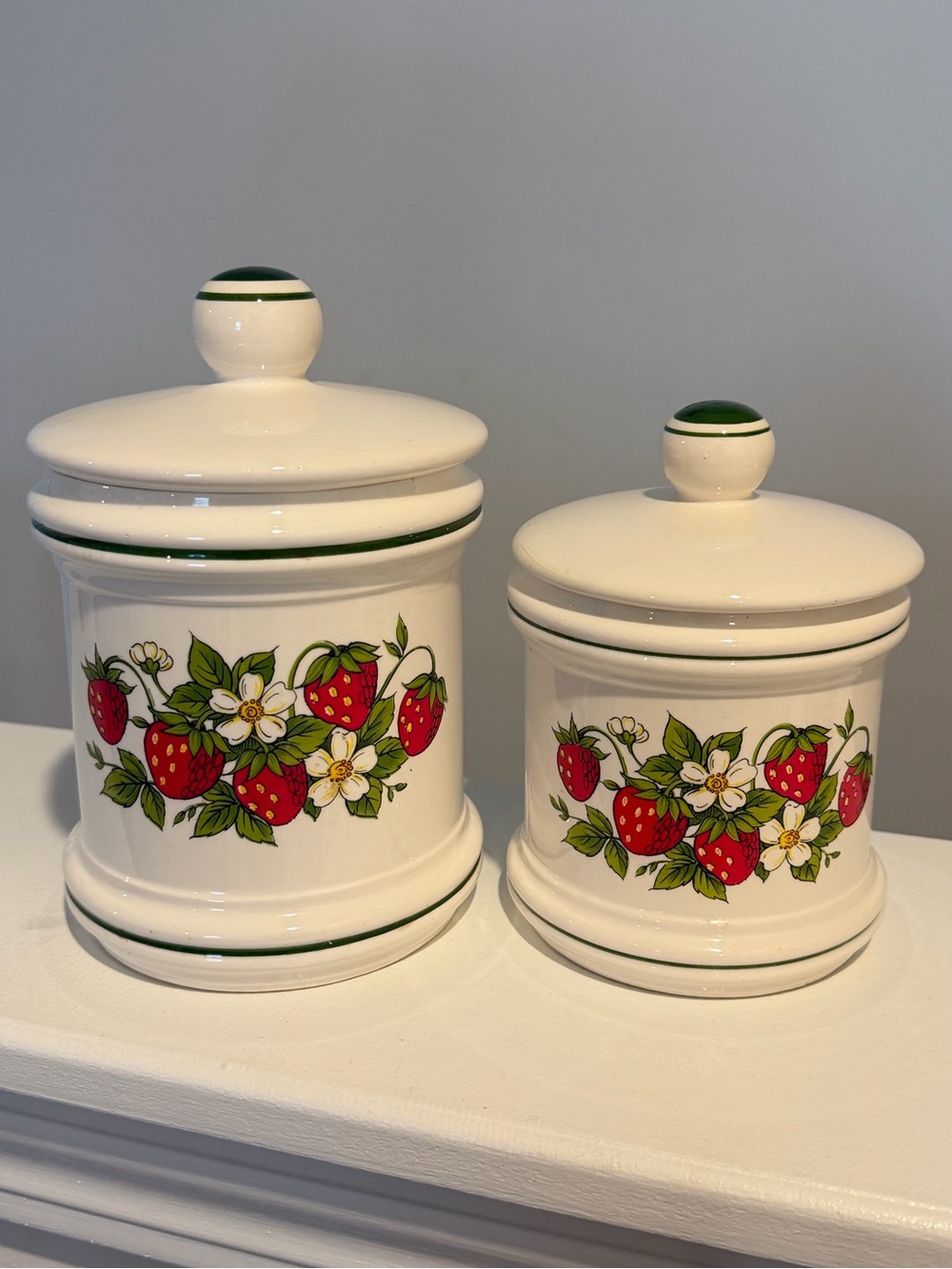 Vintage Strawberry Ceramic Canister Set of 2